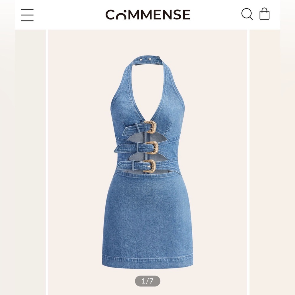 Commense Denim Buckle Mini Dress